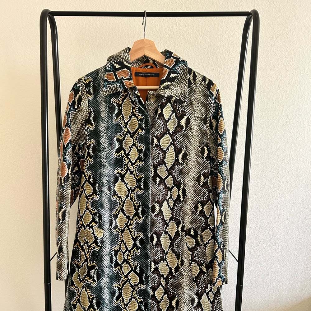 French Connection Snakeskin Print Trench Coat Lon… - image 1